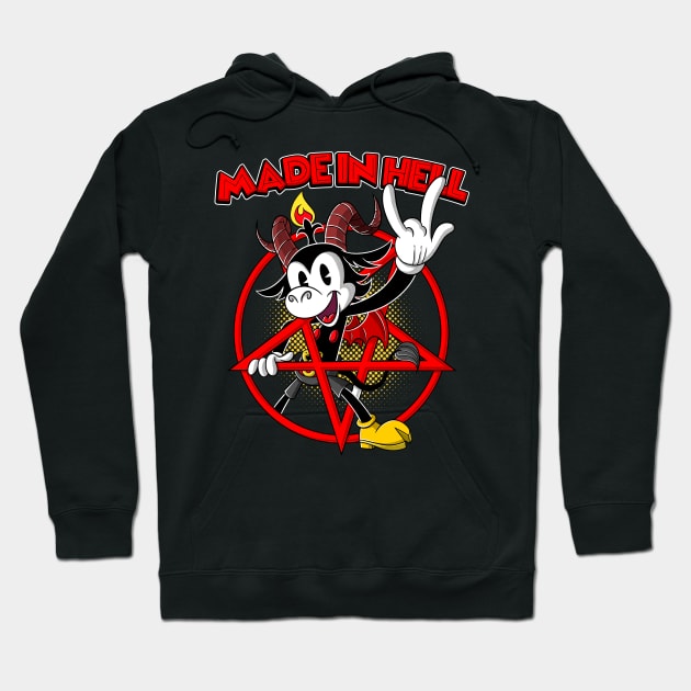 Blackcraft Baphomet retro Cartoon Devil horns 666% Made in Hell Hoodie by Juandamurai